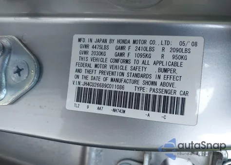 2009 Acura Tsx из США, поврежденный, VIN JH4CU26689C011086